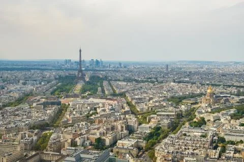 Paris skyline with Eiffel Tower, Les Invalides and business district of Defen Stock Photos