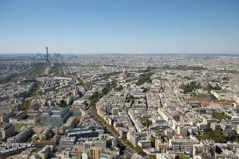 Paris skyline with Eiffel Tower, Les Invalides and business district of De... Stock Photos