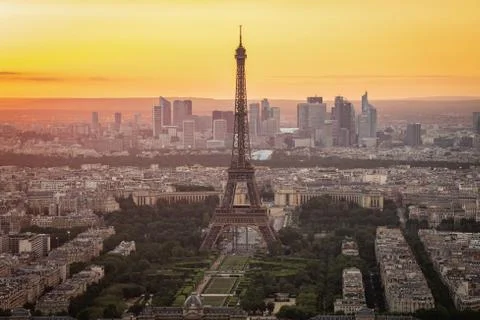Paris skyline with Eiffel Tower at sunset in Paris city, France Stock Photos