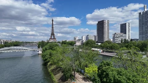 Paris Skyline. Highrise Eiffel Tower. Downtown Cityscape. Seine River Skyline. Stock Footage 309981569