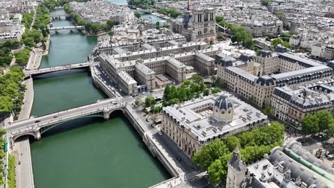 Paris Skyline. Notre-Dame Church. Seine River Skyline. Downtown Cityscape. Stock Footage 313275853