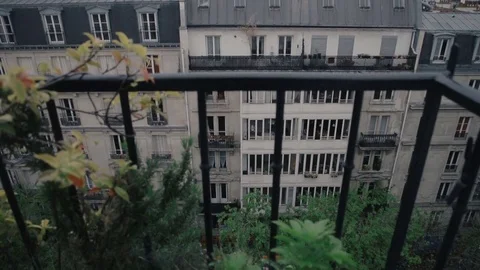 Paris skyline seen from an open window aerial day to night timelapse at the Stock Footage 76587744