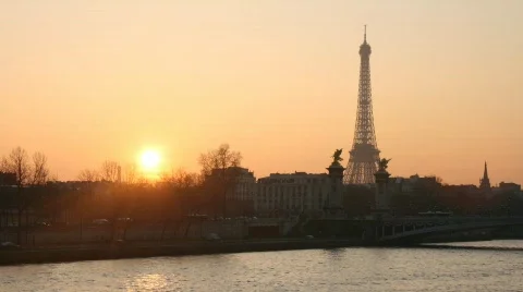 Paris, skyline at sunset Stock Footage 358019