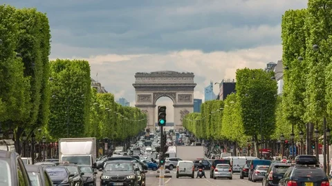 Paris skyline timelapse at Arc de Triomphe Champs Elysees, France, 4K Time lapse Stock Footage 76816958