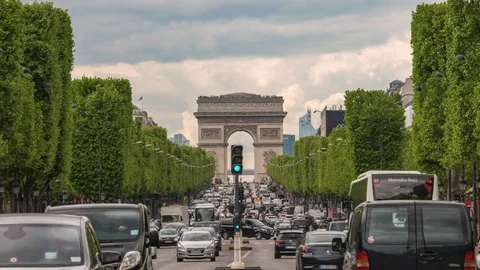Paris skyline timelapse at Arc de Triomphe Champs Elysees, France 4K Time lapse Stock Footage 84579254