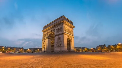Paris skyline timelapse at Arc de Triomphe Champs Elysees, France 4K Time lapse 스톡 동영상 84580092