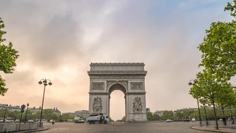 Paris skyline timelapse at Arc de Triomphe Champs Elysees, France 4K Time lapse Stock Footage 84580735
