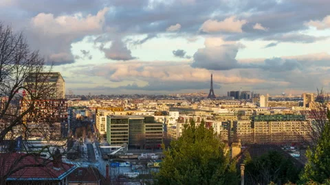 Paris Skyline Timelapse with a Beautiful Cloudskape / Paris, France Stock Footage