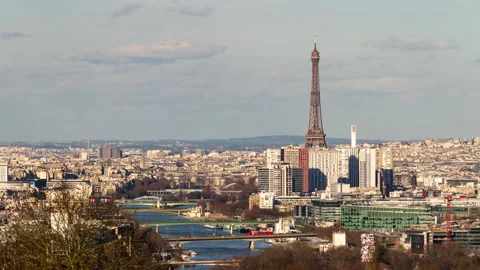 Paris Skyline Timelapse view on the Eiffel Tower / Paris, France Stock Footage 155816322