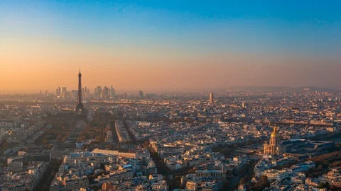 Paris Skyline Tour Eiffel Tower Day to Night Time Lapse From Montparnasse Tower Stock Footage 100329229