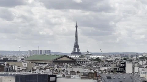 Paris skyline view from Galeries Lafayette Haussmann rooftop, France Stock Footage 337196369