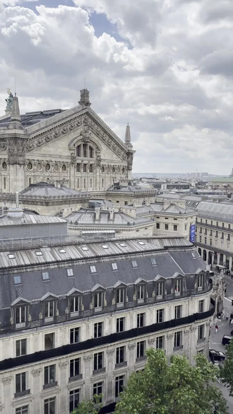 Paris skyline view from Galeries Lafayette Haussmann rooftop, France Stock Footage 337196377