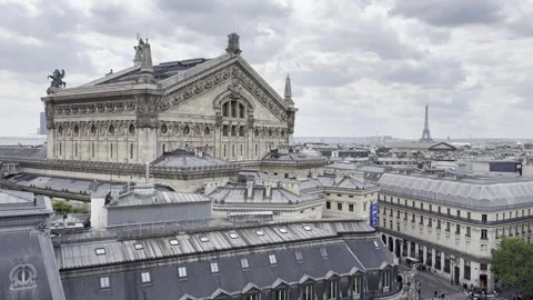 Paris skyline view from Galeries Lafayette Haussmann rooftop, France Stock Footage 337196379