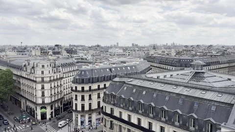 Paris skyline view from Galeries Lafayette Haussmann rooftop, France Stock Footage 337196383