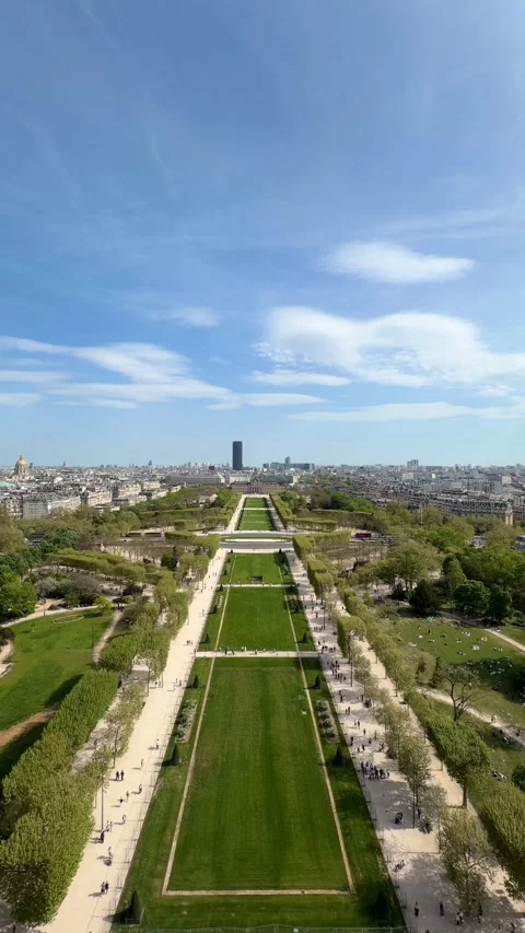 Paris skyline viewing Champ de Mars and Montparnasse Tower Stock Footage 334317473