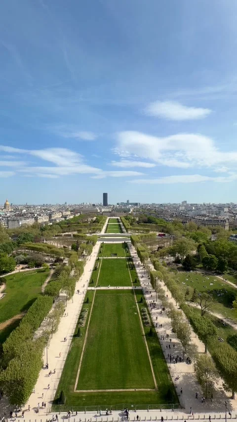 Paris skyline viewing Champ de Mars and Montparnasse Tower Stock Footage 334317556