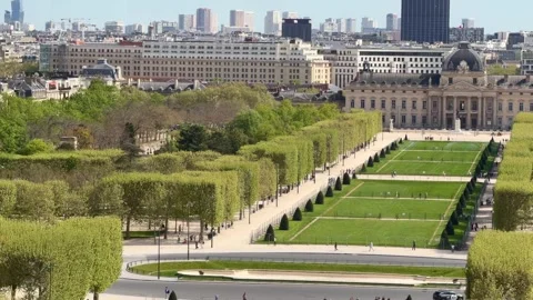 Paris skyline viewing Champ de Mars and Montparnasse Tower Stock Footage 334317816