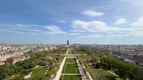 Paris skyline viewing Champ de Mars and Montparnasse Tower Stock Footage 334317842