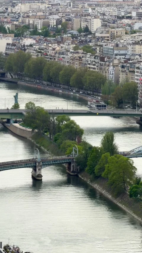 Paris skyline viewing Seine River and bridges Stock Footage 334346124