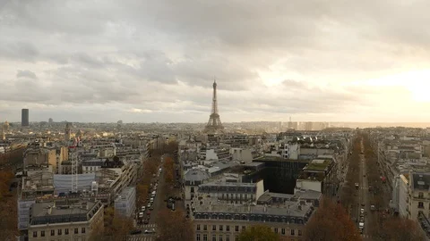 Paris skyline in winter sun with Eiffel tower. Stock Footage 121510530