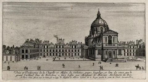 Paris: the Sorbonne. Etching. Illustrazione stock
