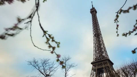 Paris spring evening eiffel tower park panorama 4k time lapse france Stock Footage 74718727