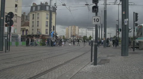 Paris St. Denis tramway Stock Footage 55806225