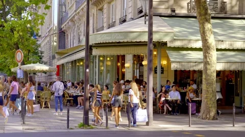 Paris St Germain district with its street cafes and small restaurants - CITY OF Stock Footage 253799809