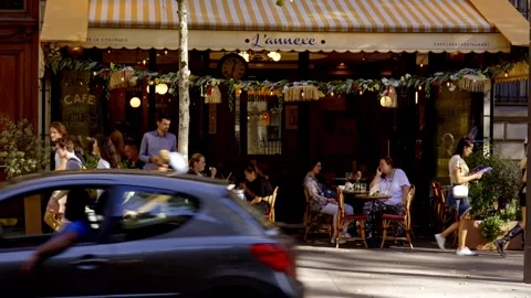 Paris St Germain district with its street cafes and small restaurants - CITY OF Stock Footage 253800078