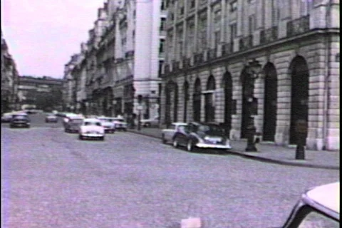 Paris street with cars-From 1950's film Stock Footage