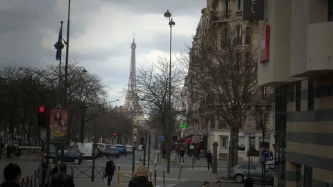 Paris street with Eiffel Tower Stock Footage 91185576