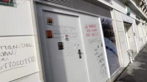 Paris streets vandalized after protests against pension reforms, París, FR - 29  Stock Footage 237080259