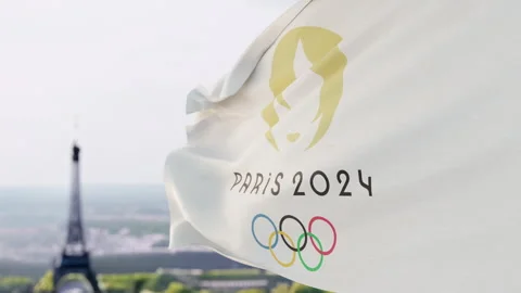 Paris Summer Olympics flag with official... | Stock Video | Pond5