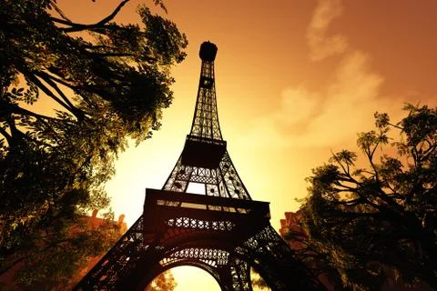Paris Sunset 3D render Stock-Illustration