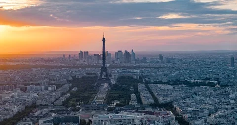 Paris Sunset 4K Timelapse with Eiffel Tower and Champ de Mars Panorama Stock Footage 99002556