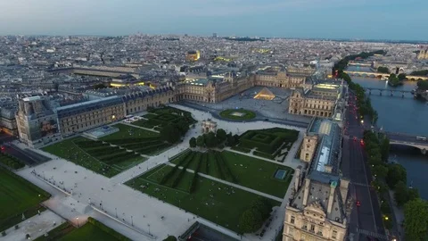 Paris Sunset Dusk Sundown Aerial View 2 Stock-Footage 79018657