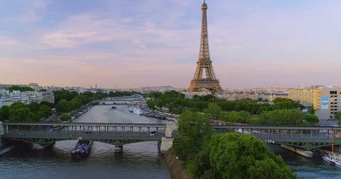 Paris sunset Eiffel tower aerial  3 Stock Footage 85410332
