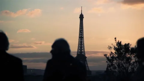 Paris at Sunset with Eiffel Tower from Galeries Lafayette, France.  Stock Footage 255621740