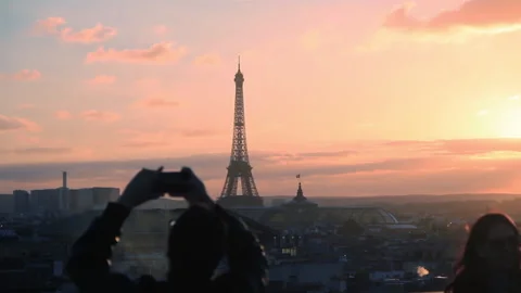 Paris at Sunset with Eiffel Tower from Galeries Lafayette, France.  Stock Footage 255621772
