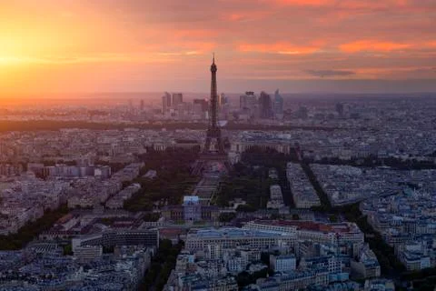 Paris Sunset with Eiffel Tower view from Montparnasse Tower Stock Photos