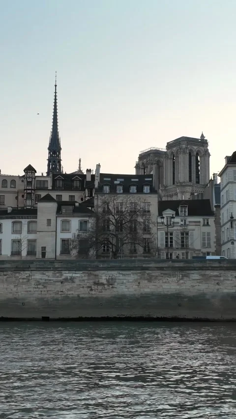 Paris Sunset Over Seine River With Eiffel Tower And Landmarks 4K Stock Footage 331743091