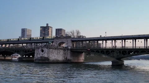 Paris Sunset Over Seine River With Eiffel Tower And Landmarks 4K Stock Footage 331743121