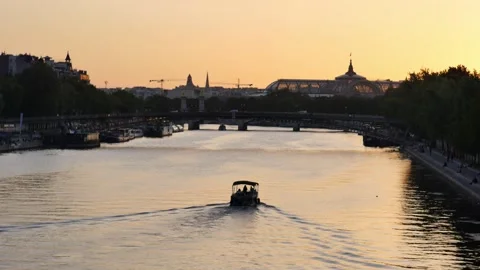 Paris in the sunset, Seine river. Stock Footage 194976443