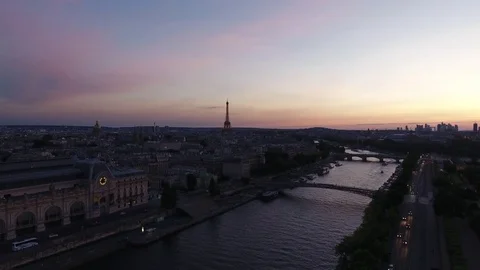 Paris Sunset Skyline Aerial View 1 Stock Footage 79018708