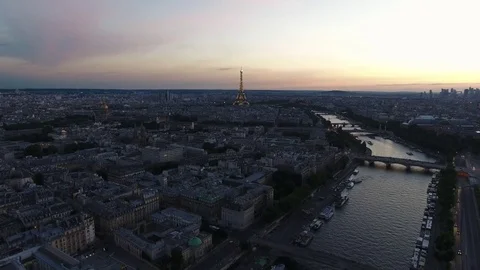 Paris Sunset Skyline Aerial View 4 Stock Footage 79019552