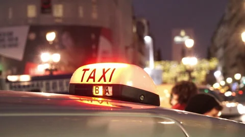 Paris taxi cab in the the evening Stock Footage 45124763