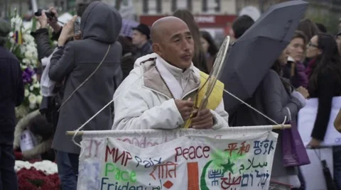 Paris terror attacks - Buddhist monk for peace Stock-Footage 57246041