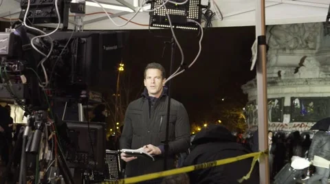 Paris terror attacks - newscaster reporting live Stock Footage 57339000
