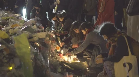 Paris terror attacks - Shrine and tribute Stock Footage 57339373