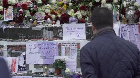 Paris terror attacks - Shrine place de la République Stock Footage 57246079